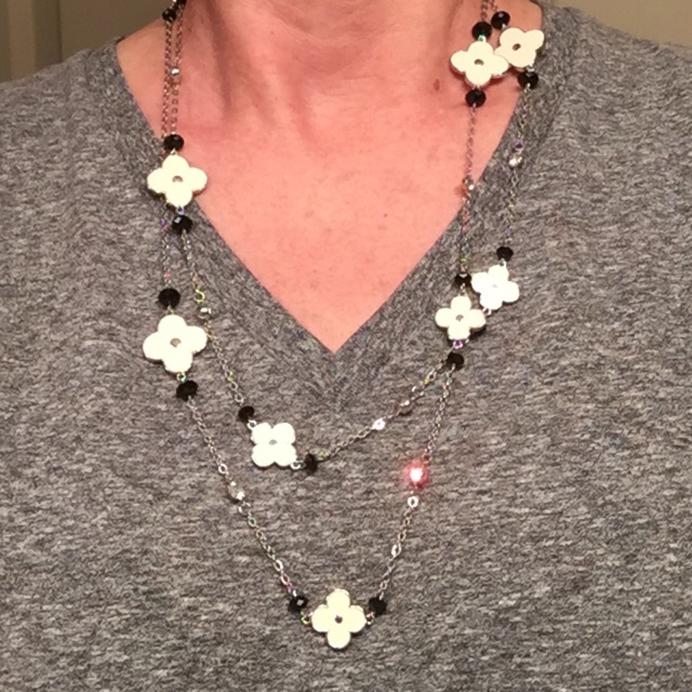 Enamel Floral Clover Long Necklace